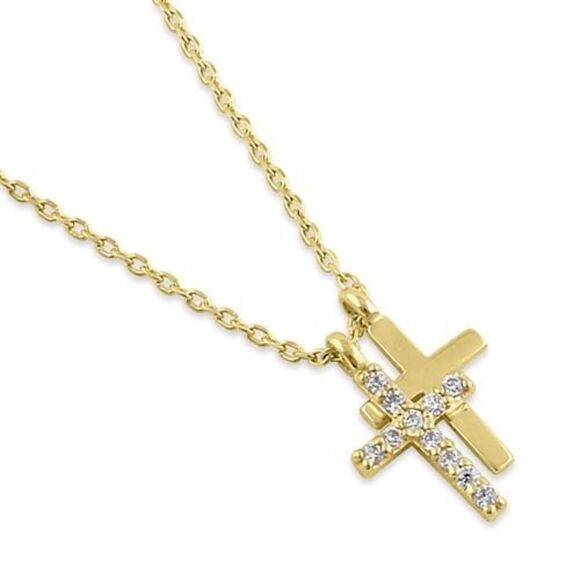 Solid 14K Gold Layered Cross Diamond 18”Necklace New - Picture 1 of 4